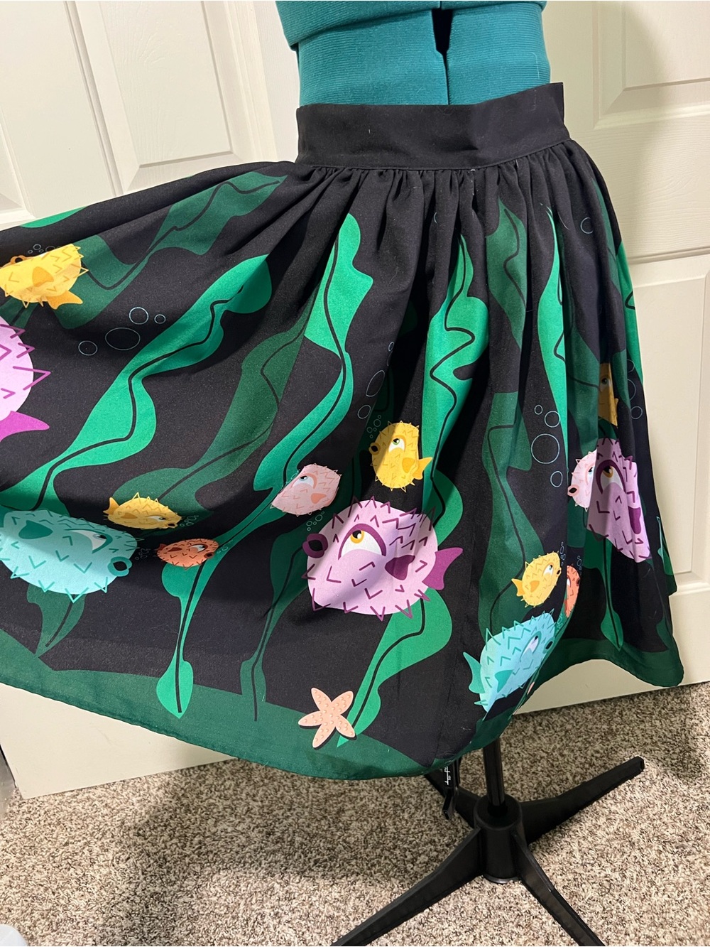 Black Skirt with Colorful Puffer Fish Print - Women's Skirt - Picture 4 of 10